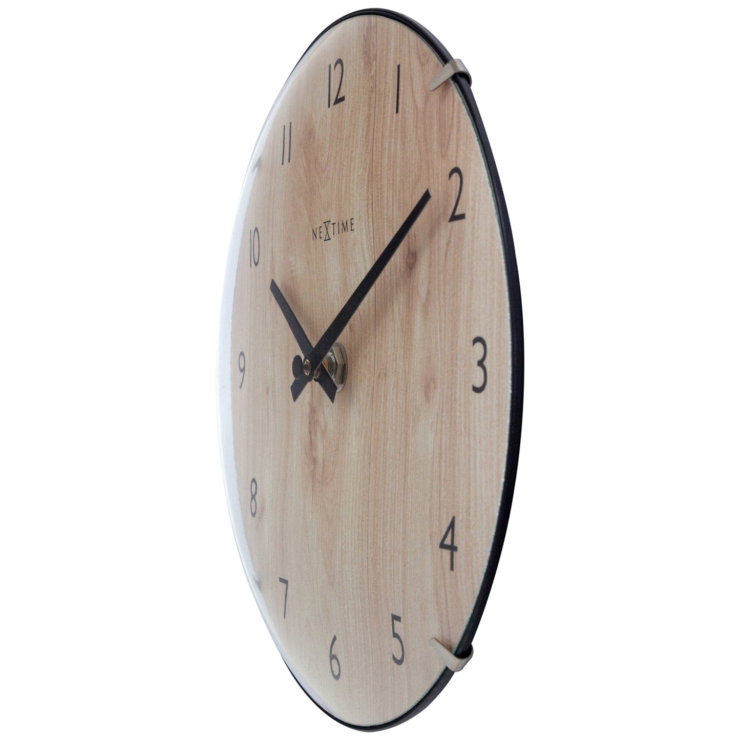 Tafel-/Wandklok 20 cm - Bolvormige glaslens - Stil - Lichte houtkleur - Glas - "Edge Wood Mini"