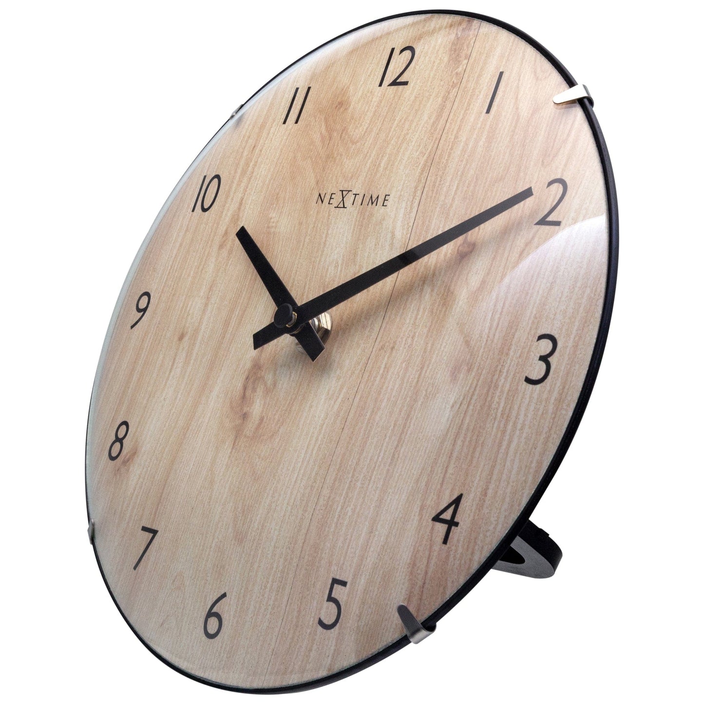 Tafel-/Wandklok 20 cm - Bolvormige glaslens - Stil - Lichte houtkleur - Glas - "Edge Wood Mini"