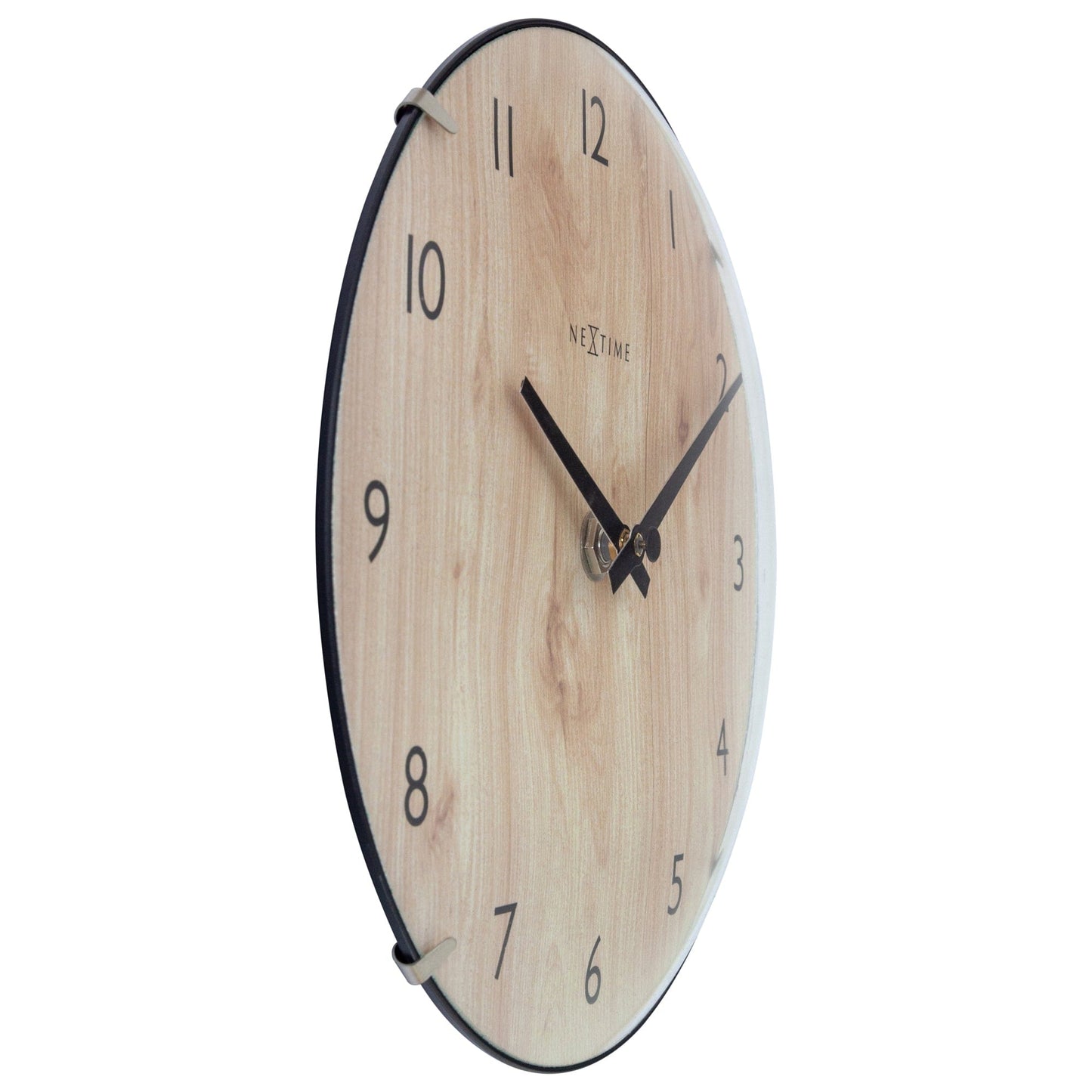 Tafel-/Wandklok 20 cm - Bolvormige glaslens - Stil - Lichte houtkleur - Glas - "Edge Wood Mini"