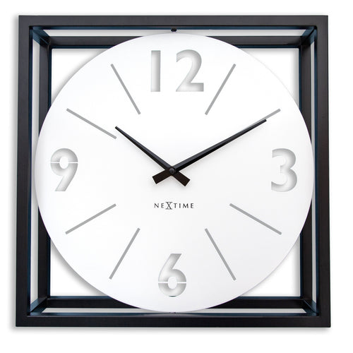 Tafel-/wandklok 40 x 40 x 9,5 cm - metaal - zwart/wit - NeXtime 'Time Frame'