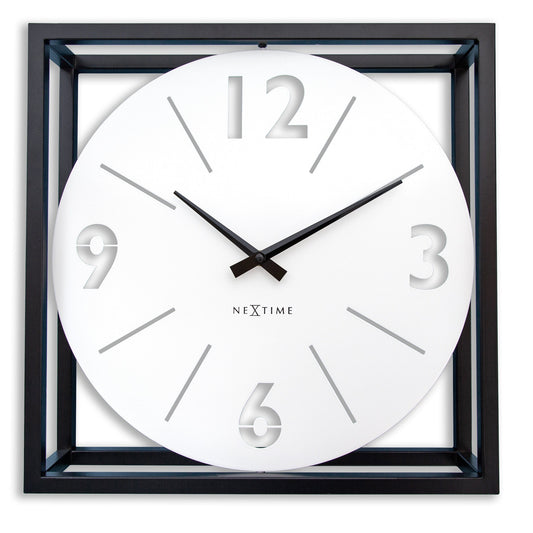 Tafel-/wandklok 40 x 40 x 9,5 cm - metaal - zwart/wit - NeXtime 'Time Frame'