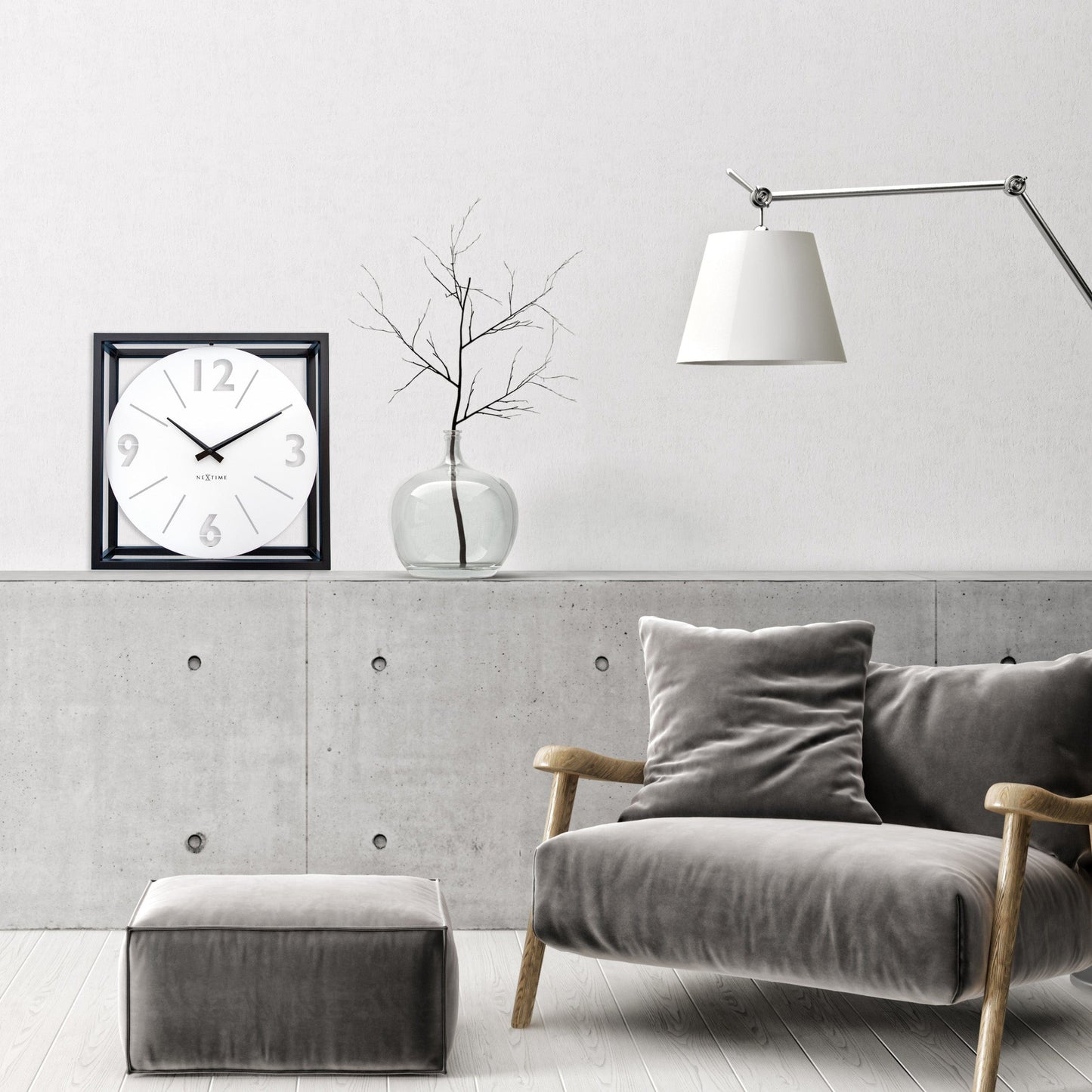 Tafel-/wandklok 40 x 40 x 9,5 cm - metaal - zwart/wit - NeXtime 'Time Frame'