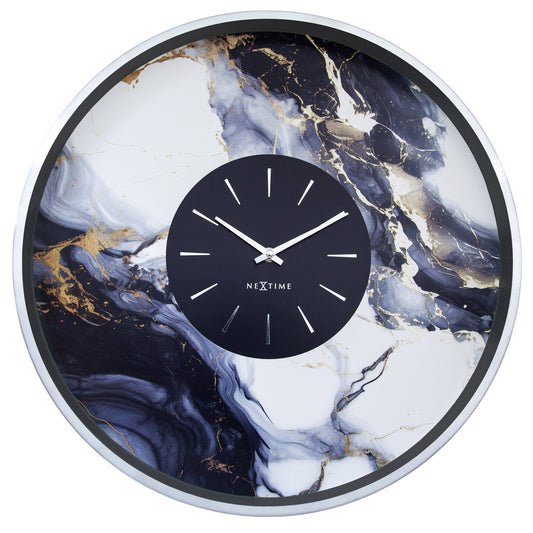 Grote wandklok 48 cm - stil - aluminium - NeXtime 'Marble Duo'