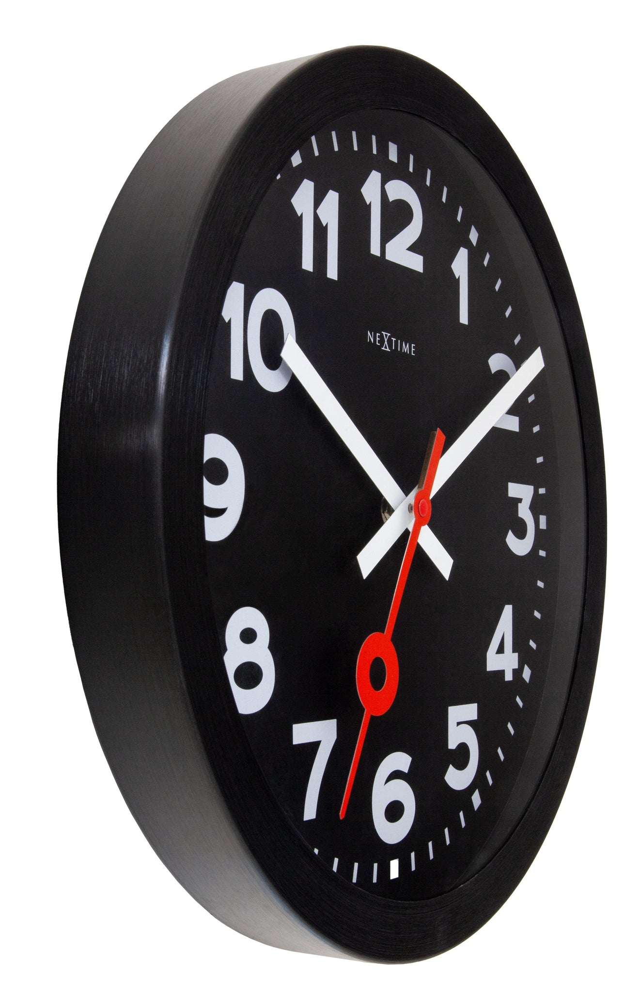 Wandklok 35 cm - stil - zwart - geanodiseerd aluminium - NeXtime 'Station All Black'