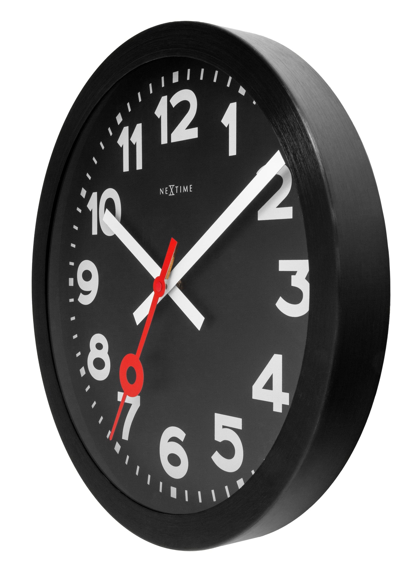 Wandklok 35 cm - stil - zwart - geanodiseerd aluminium - NeXtime 'Station All Black'