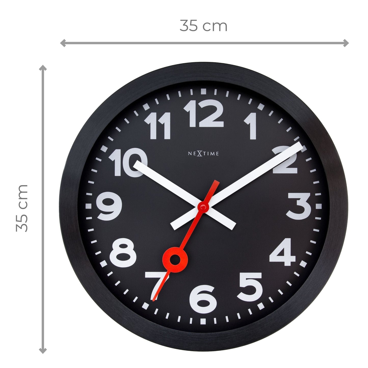 Wandklok 35 cm - stil - zwart - geanodiseerd aluminium - NeXtime 'Station All Black'