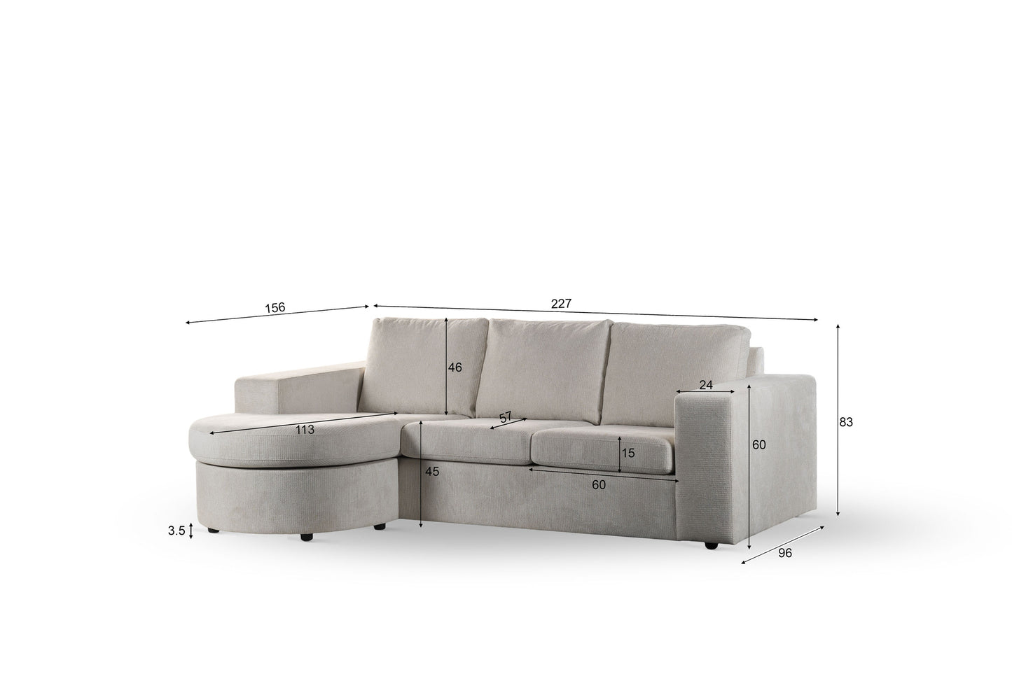 3-zitsbank CL L+R, stof Lord 22, E460 beige