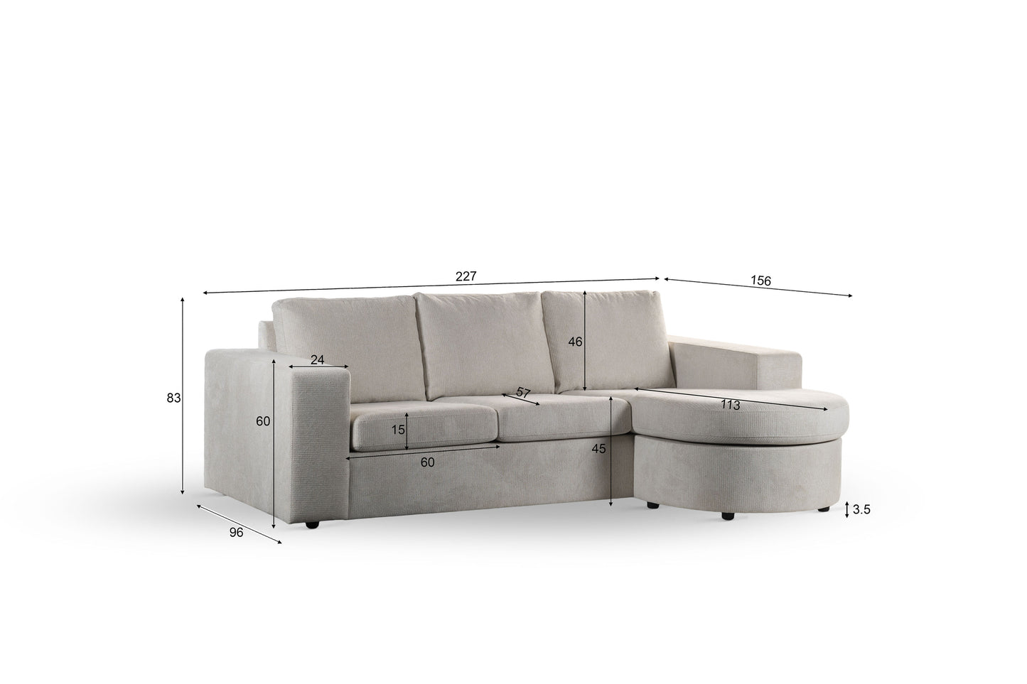 3-zitsbank CL L+R, stof Lord 22, E460 beige
