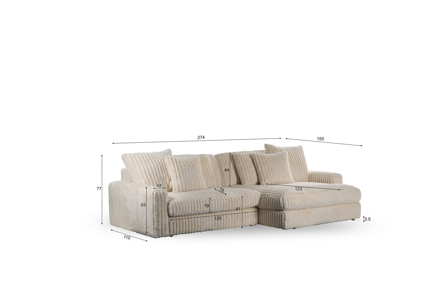 3-zitsbank CL L+R, stof Vito 23, D460 beige