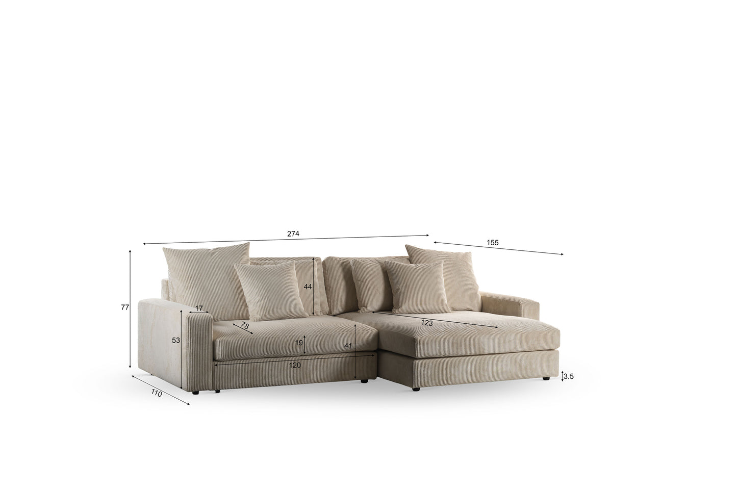 3-zitsbank CL L+R, stof Lincoln 83, R920 naturel