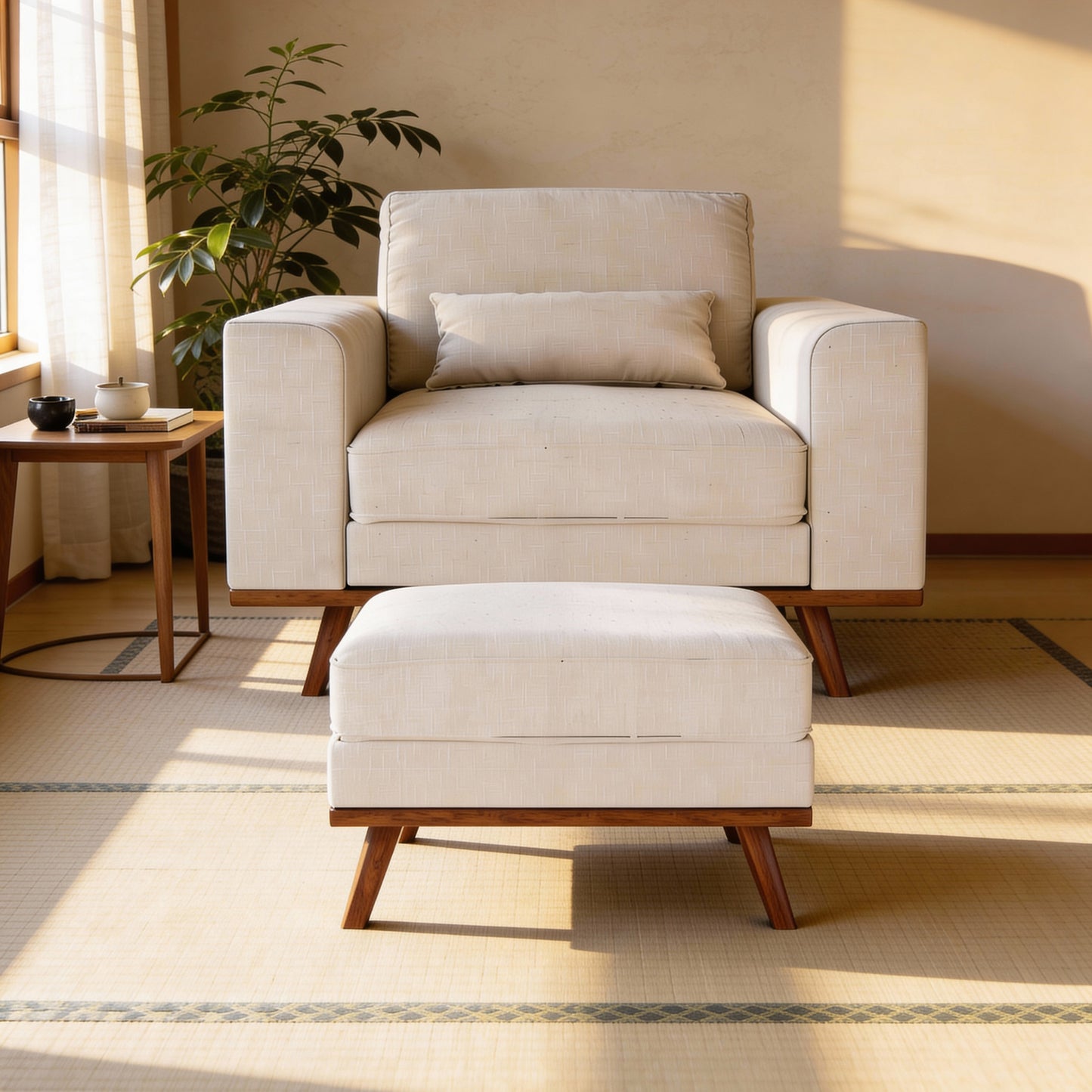 Japandi poef, stof Melva 02, M460 beige