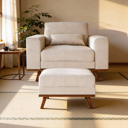 Japandi poef, stof Melva 02, M460 beige