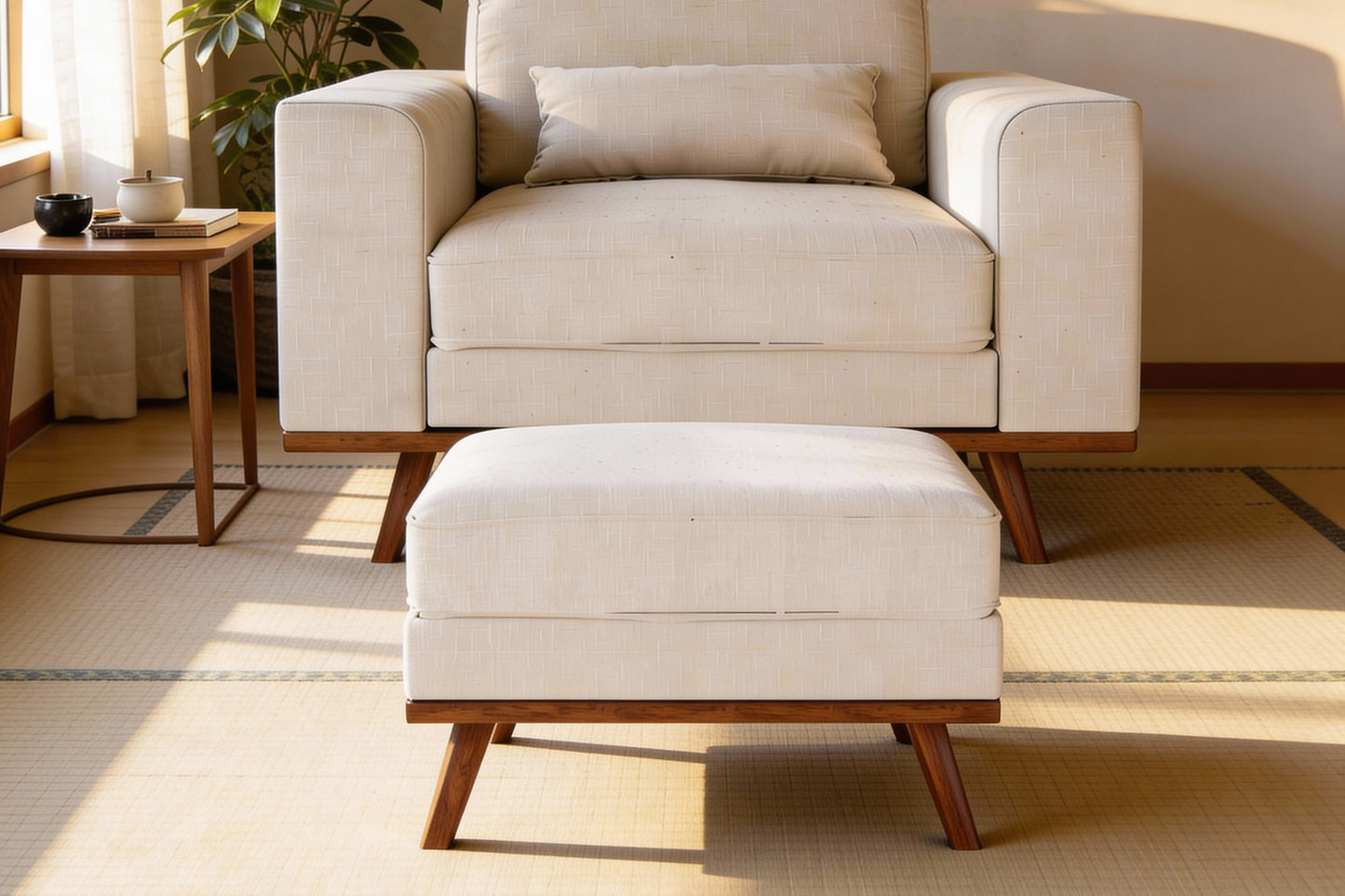 Japandi poef, stof Melva 02, M460 beige