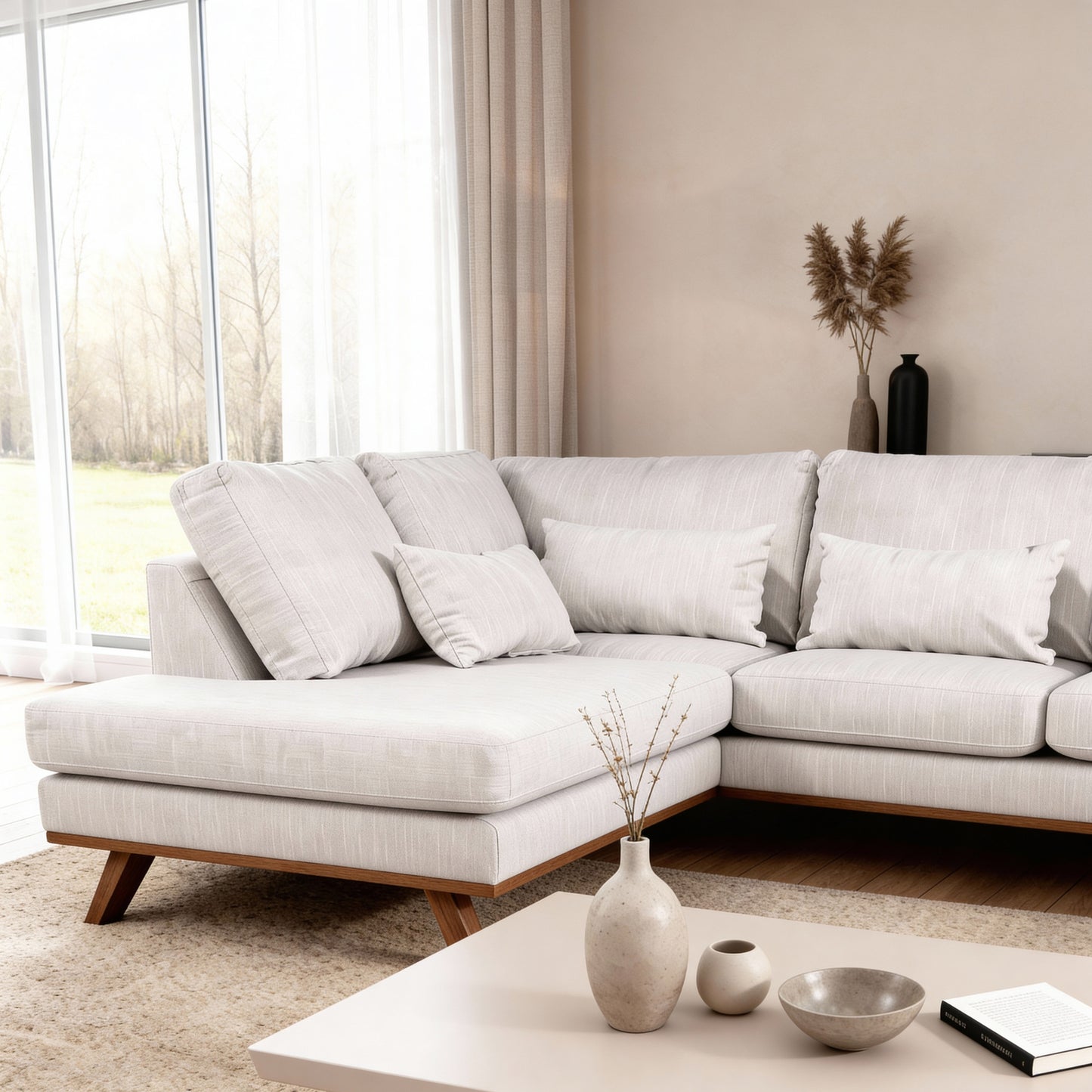 Japandi, 3-zits hoek links, stof Melva 02, M460 beige