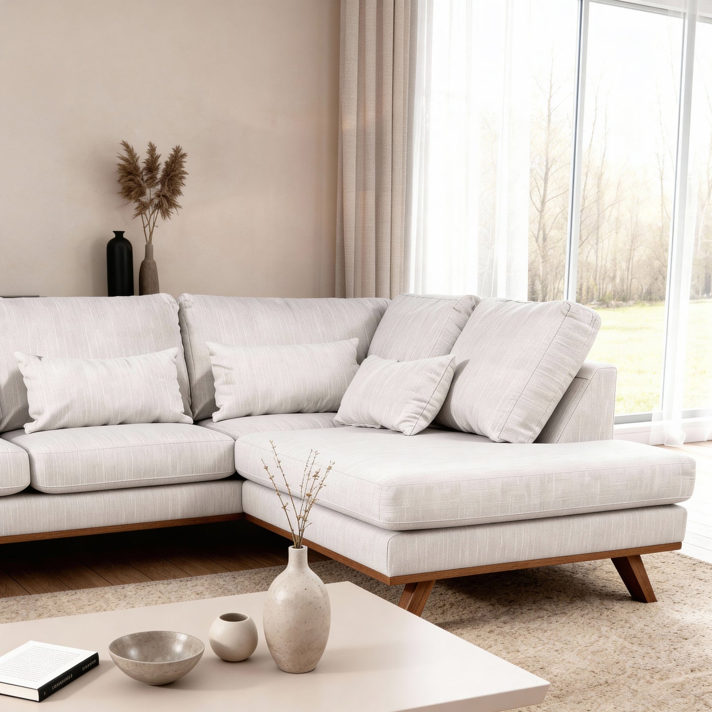Japandi, 3-zits hoek rechts CL, stof Melva 02, M460 beige