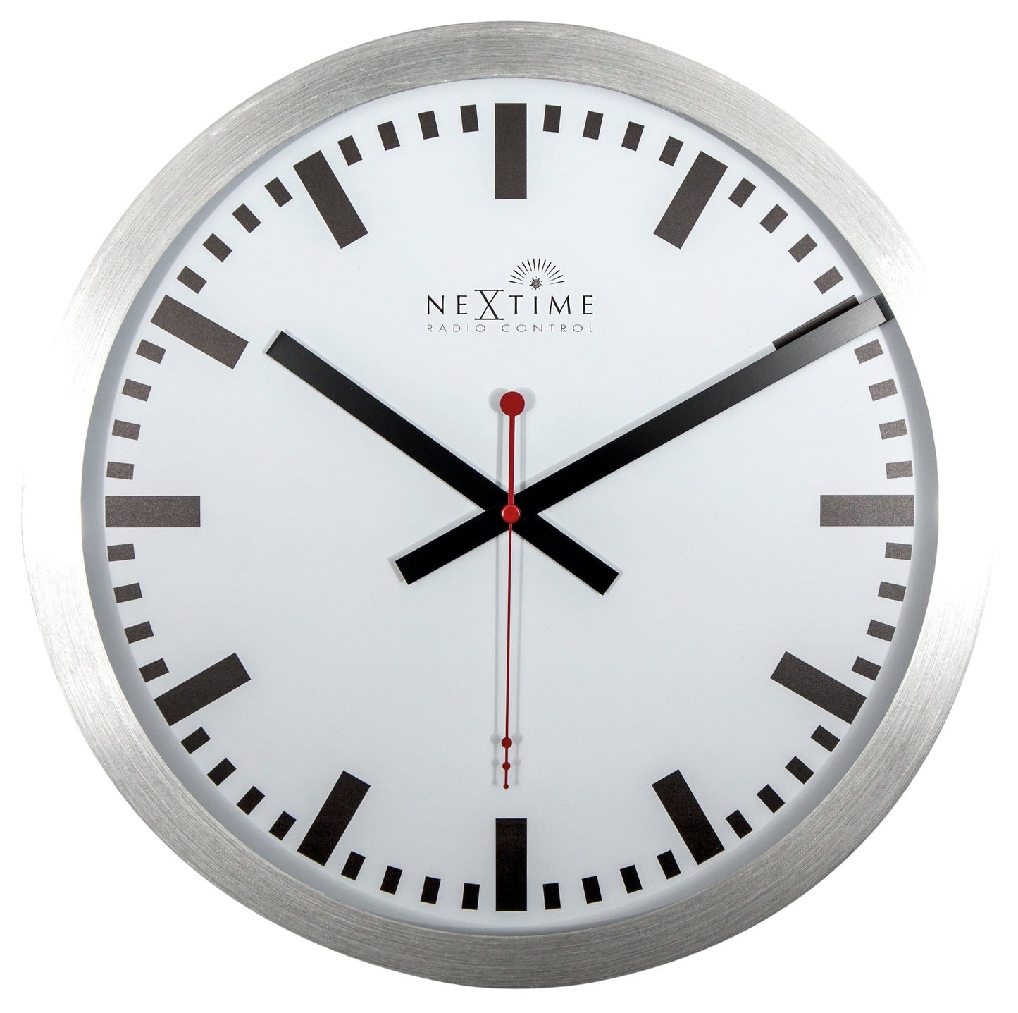 Wandklok - 35 cm - aluminium - 'Station radiogestuurd (DCF) streep'