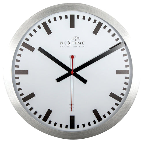 Wandklok - 35 cm - aluminium - 'Station radiogestuurd (DCF) streep'
