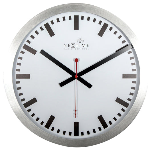 Wandklok - 35 cm - aluminium - 'Station radiogestuurd (DCF) streep'