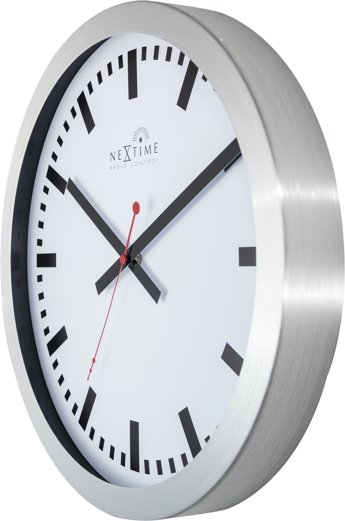 Wandklok - 35 cm - aluminium - 'Station radiogestuurd (DCF) streep'
