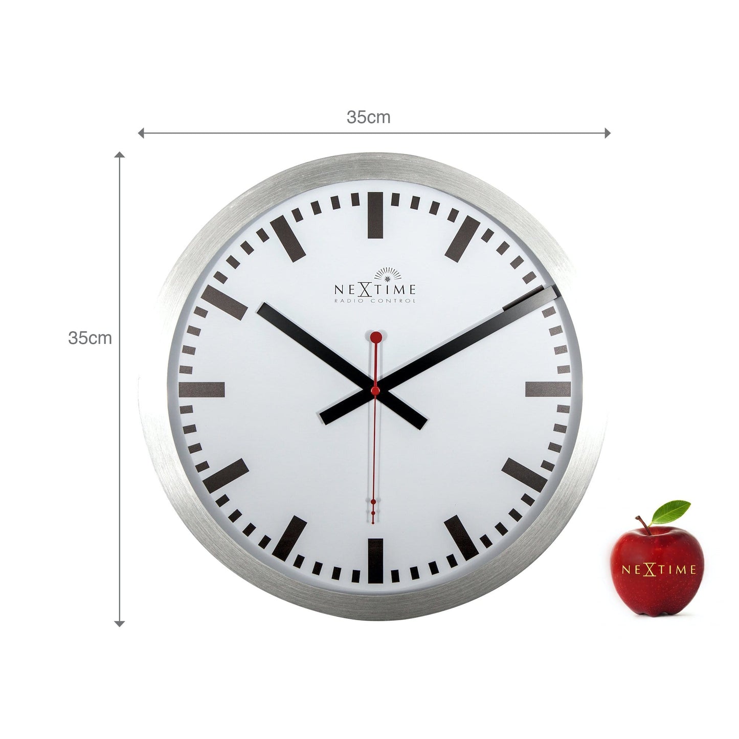 Wandklok - 35 cm - aluminium - 'Station radiogestuurd (DCF) streep'