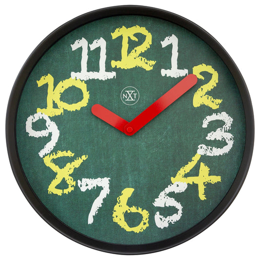 Wandklok 30 cm - Geruisloos - Groen - Plastic - "Krijtbord"