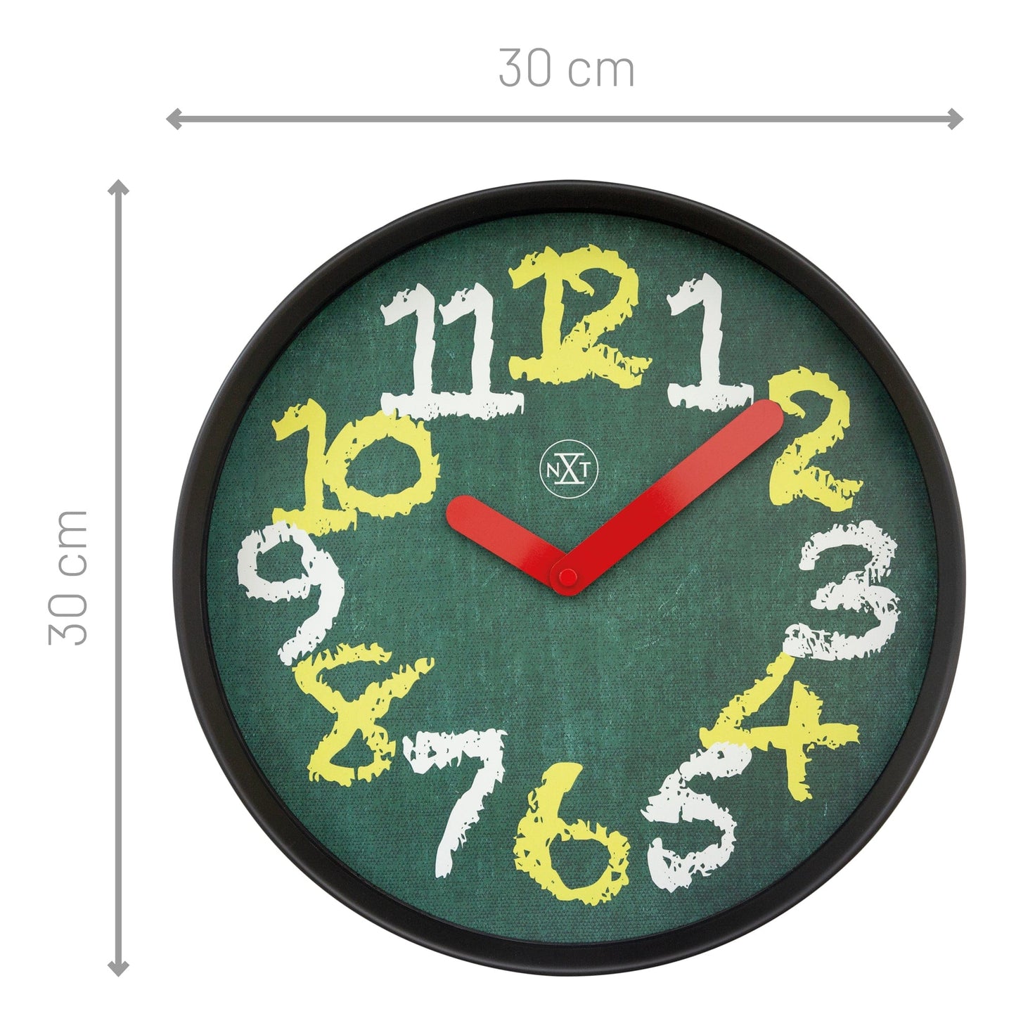 Wandklok 30 cm - Geruisloos - Groen - Plastic - "Krijtbord"