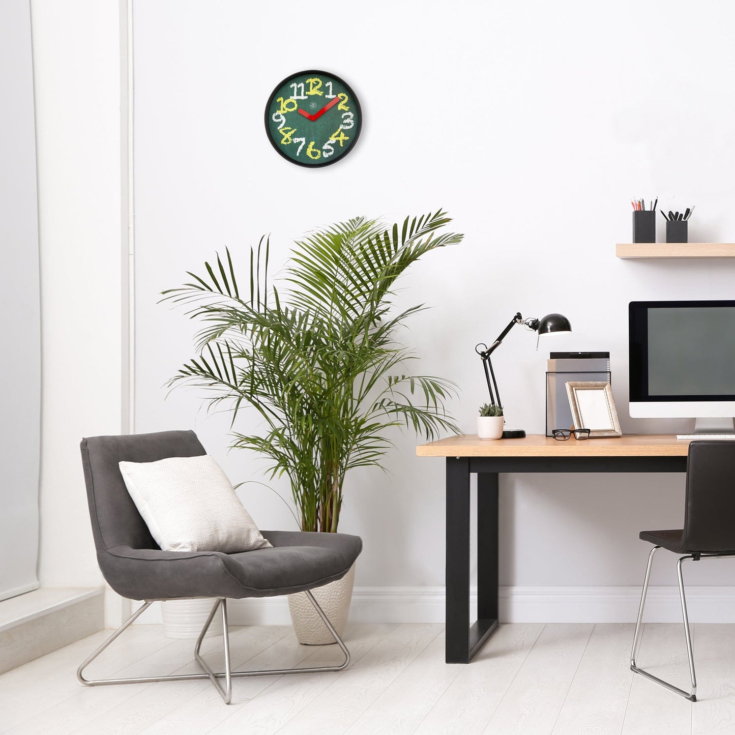 Wandklok 30 cm - Geruisloos - Groen - Plastic - "Krijtbord"