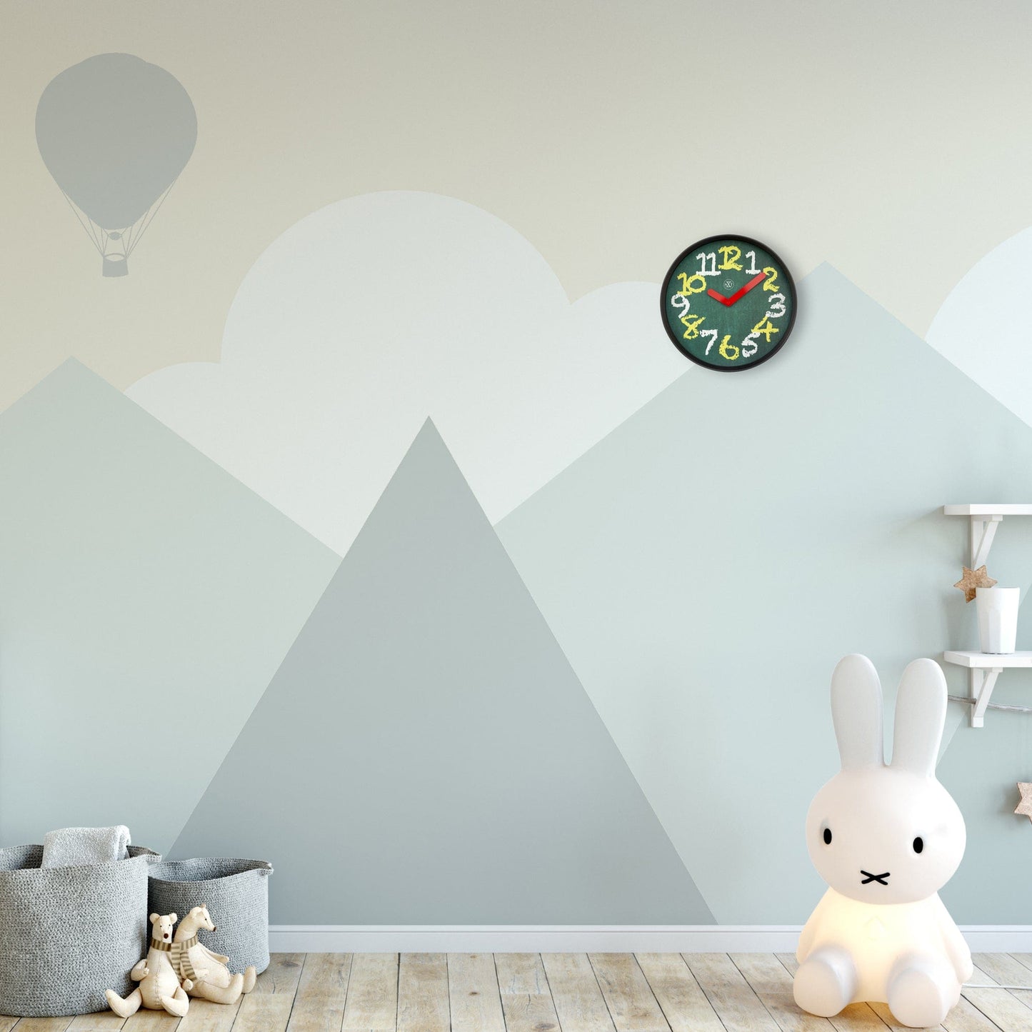 Wandklok 30 cm - Geruisloos - Groen - Plastic - "Krijtbord"