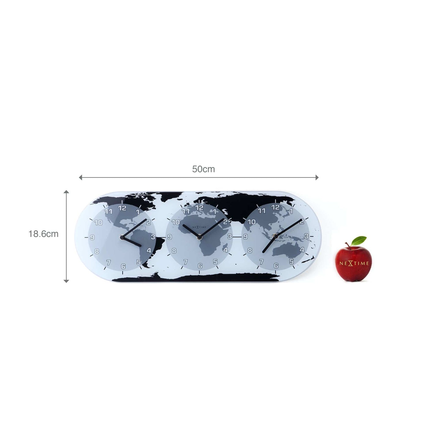 Wandklok - 50 x 18,6 x 3,6 cm - Glas - Wereldklok - 'Mondial'