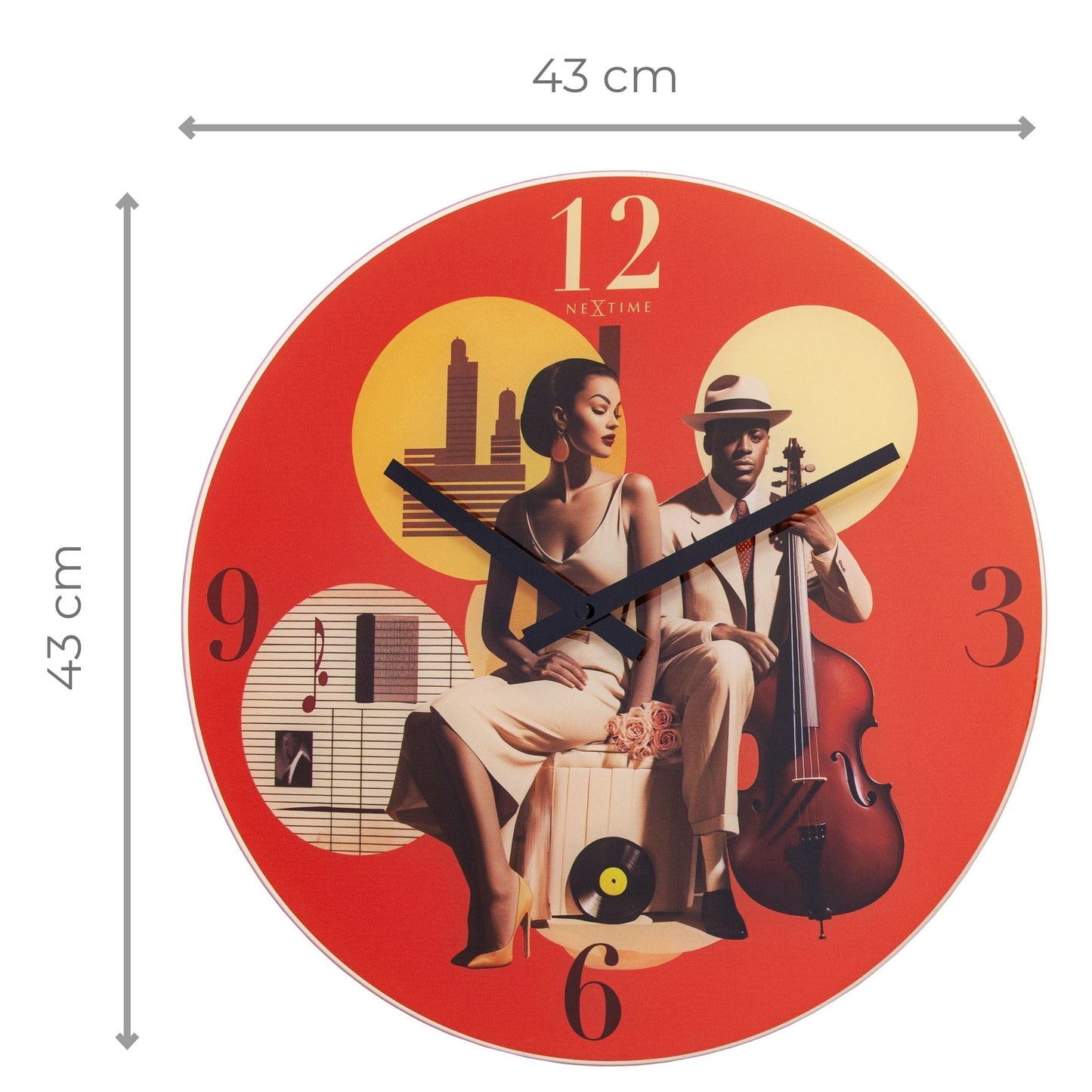 Wandklok - 43 cm - Stil - Meerkleurig - Glas - 'Jazz'