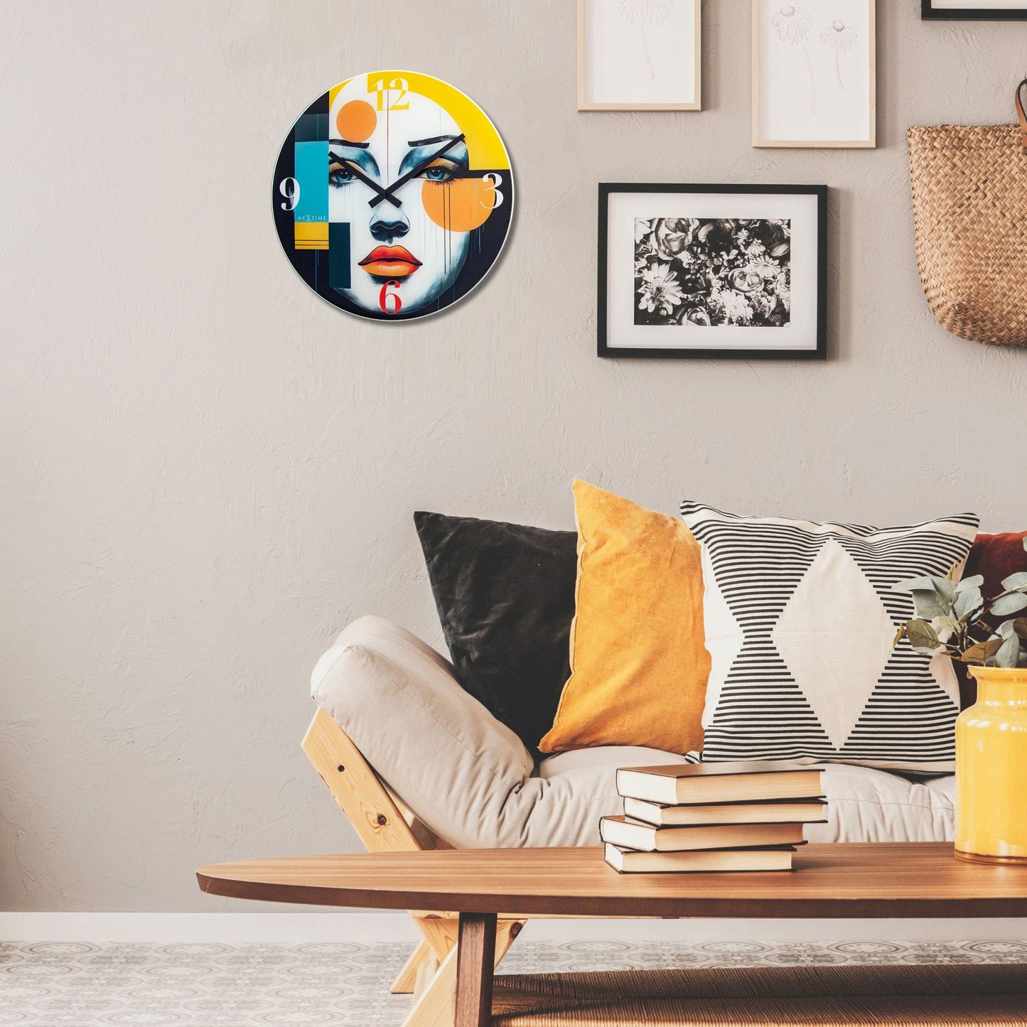 Wandklok 43cm-Geruisloos-Meerkleurig-Glas-NeXtime 'Vogue'
