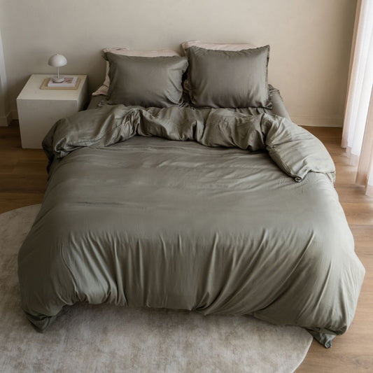 Coco & Cici - TENCEL Twill dekbedovertrek olijfgroen | + 1 kussensloop 60x70