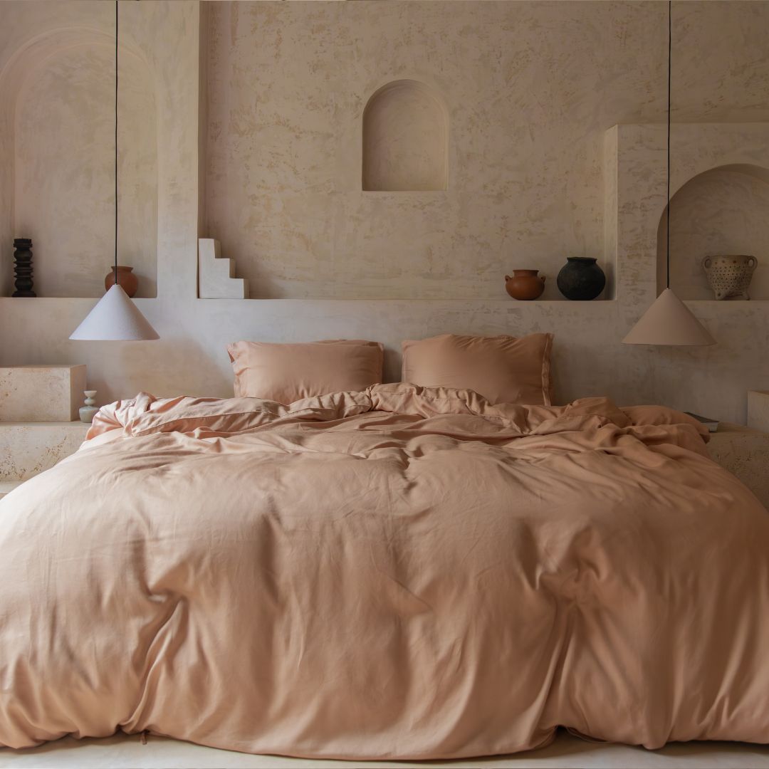 Coco & Cici - Tencel-twill dekbedovertrek 200 x 220 cm - 2-persoonsbeddengoed - perzik - lyocell - ritssluiting & extra zacht - 2 kussenslopen (60x70)