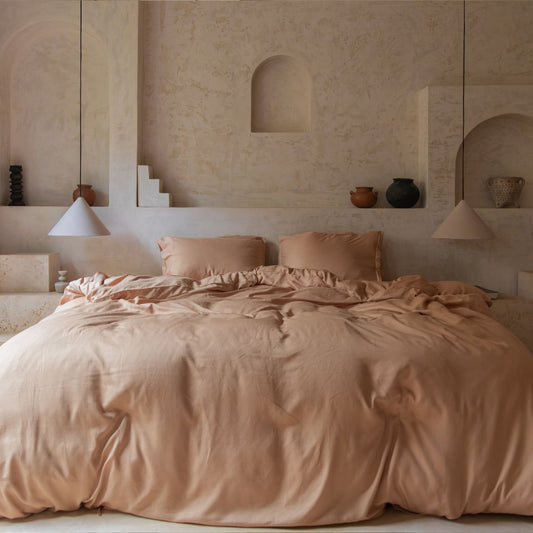 Coco & Cici - Tencel-twill dekbedovertrek 260 x 220 cm - 2-persoons beddengoed - perzik - Lyocell - ritssluiting & extra zacht - 2 kussenslopen (60 x 70 cm)